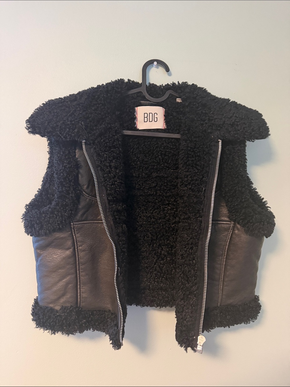 BDG Black Faux Shearling & Faux Leather Kids Vest